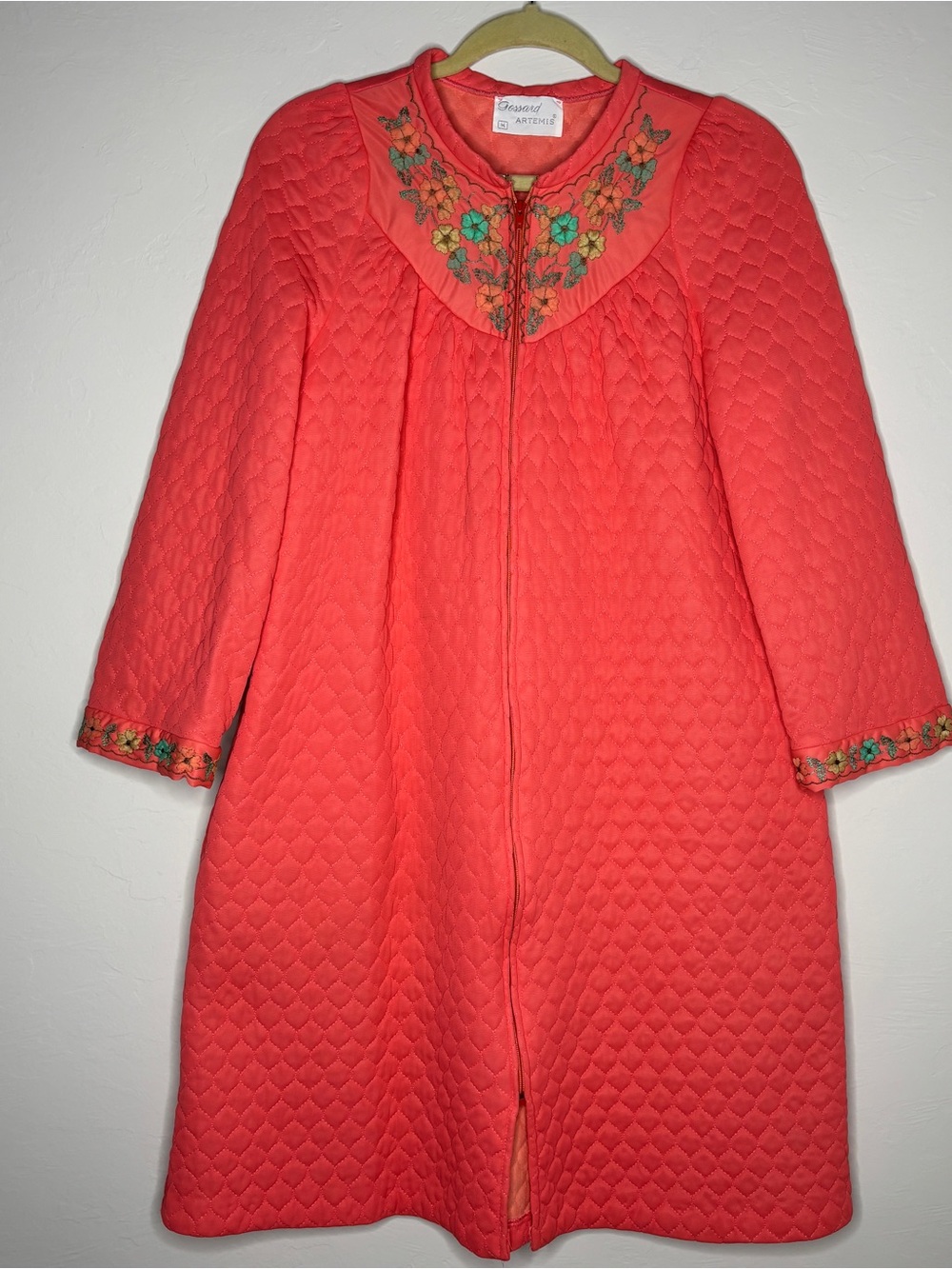 Quilted Robe House Dress Coat Vintage 60s Gossard Artemis Volup Embroidered M